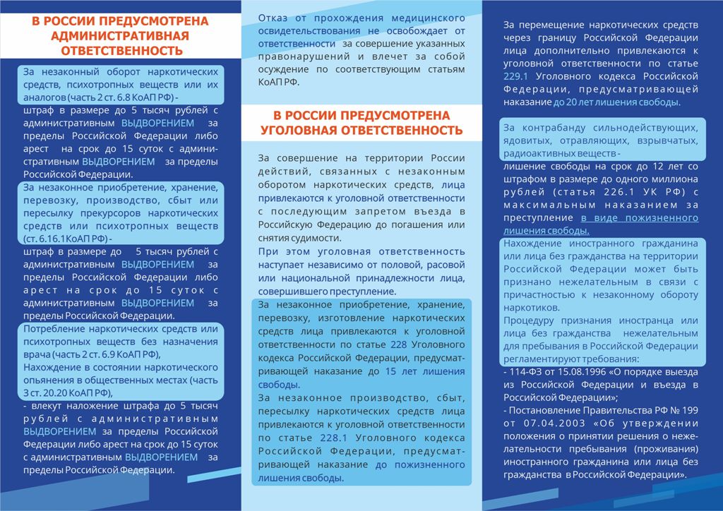 Уголовная и административная ответственность за действия с наркотиками.